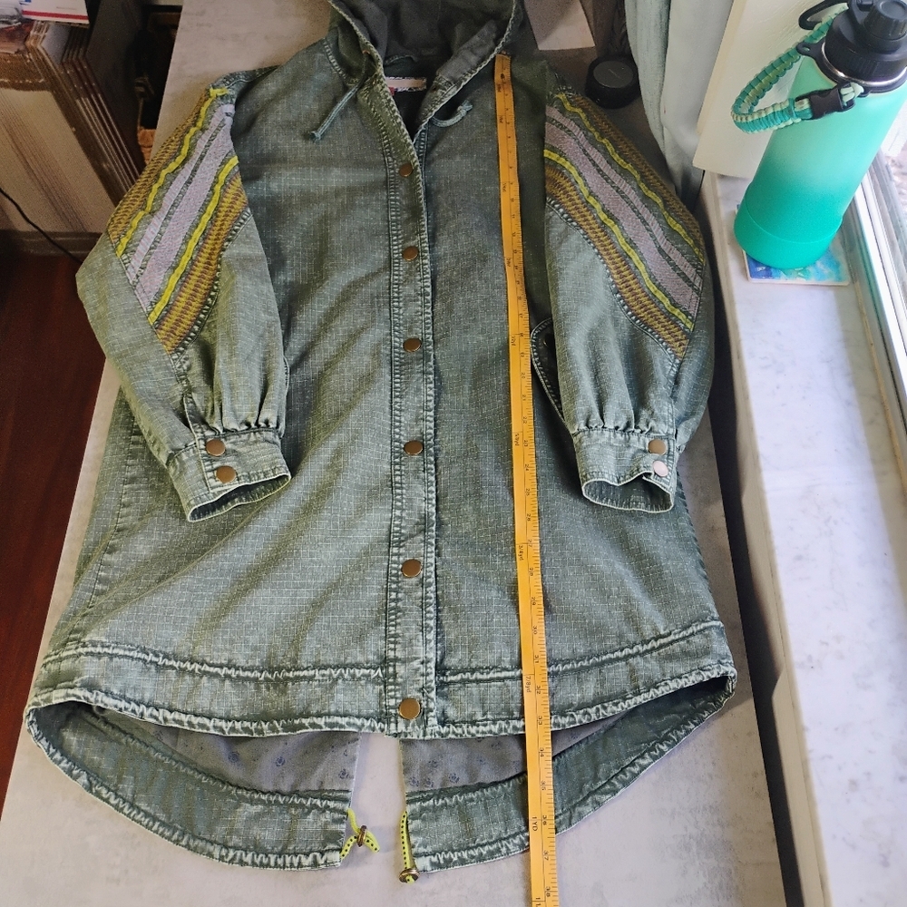 Anthropologie Pilcro Utility Anorak Jacket Womens XS Green Embroidered Bohemian - Picture 13 of 15